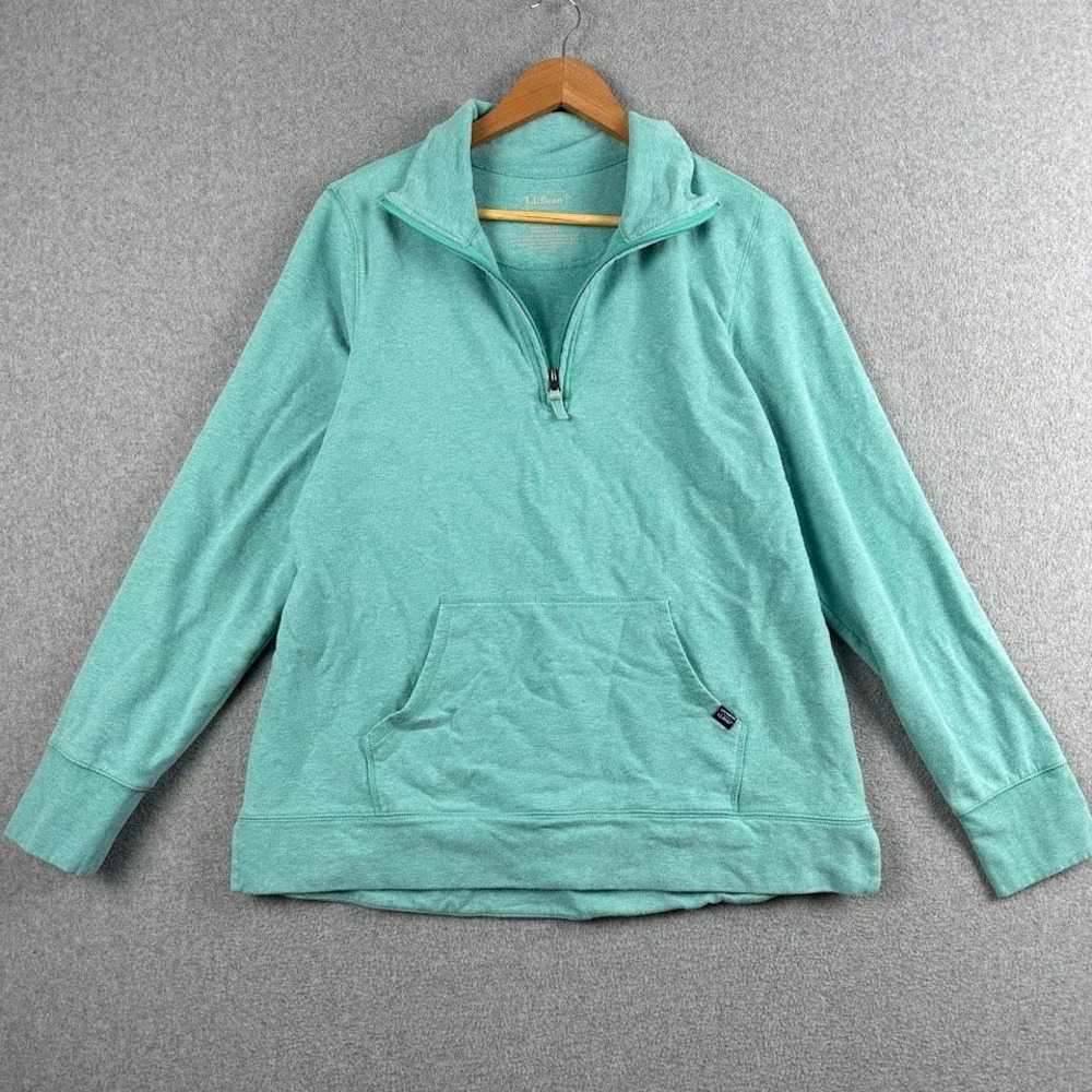 LL Bean Women's Large Regular Quarter Zip Pullover Seafoam Green Heather Mock